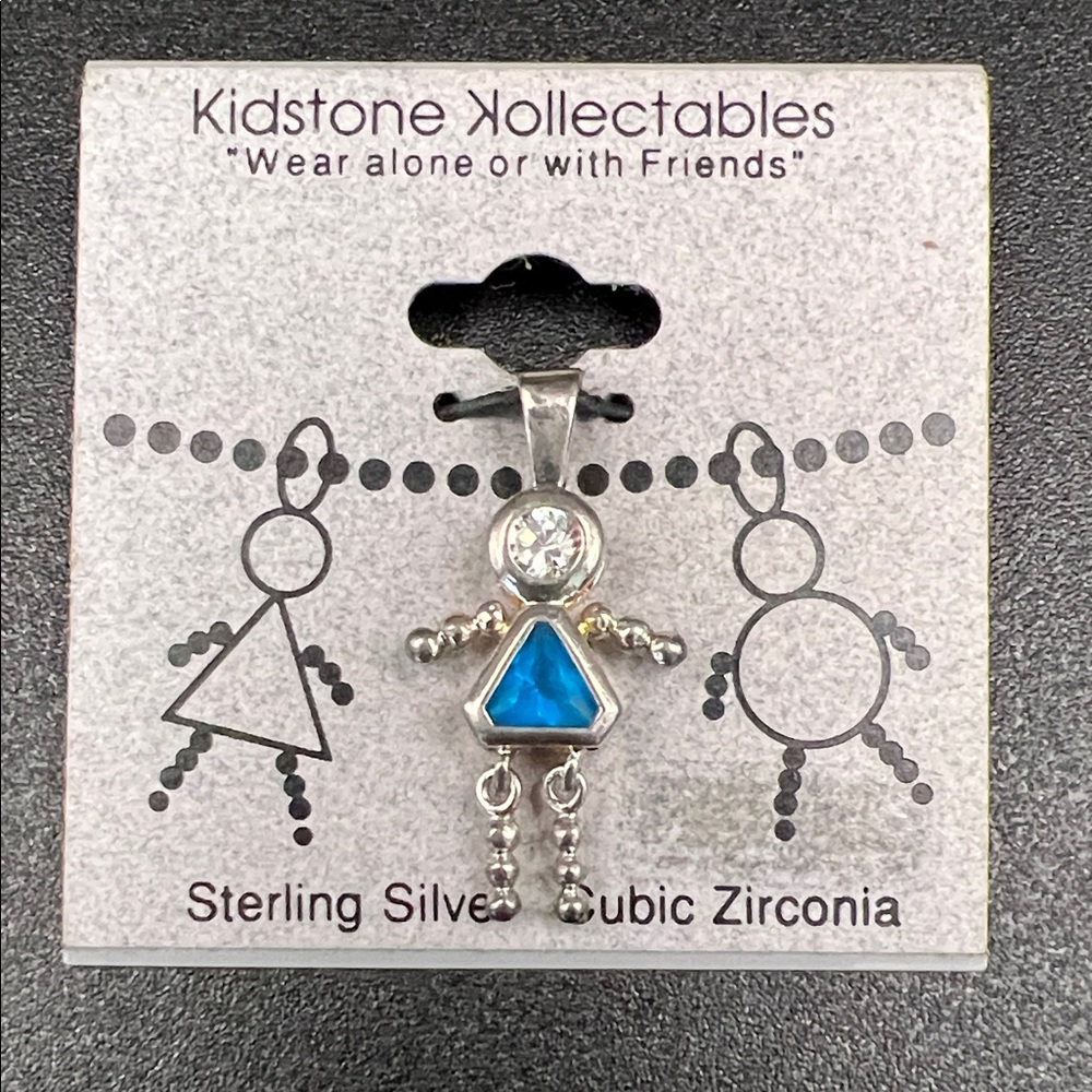 925 Sterling Silver Blue Gemstone Female Kid Child Charm Pendant